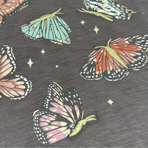 NWT Haute Hippie Girls Butterfly Shirt Ruffle Embroidered Gray Gold Large 10/12 - Picture 5 of 10